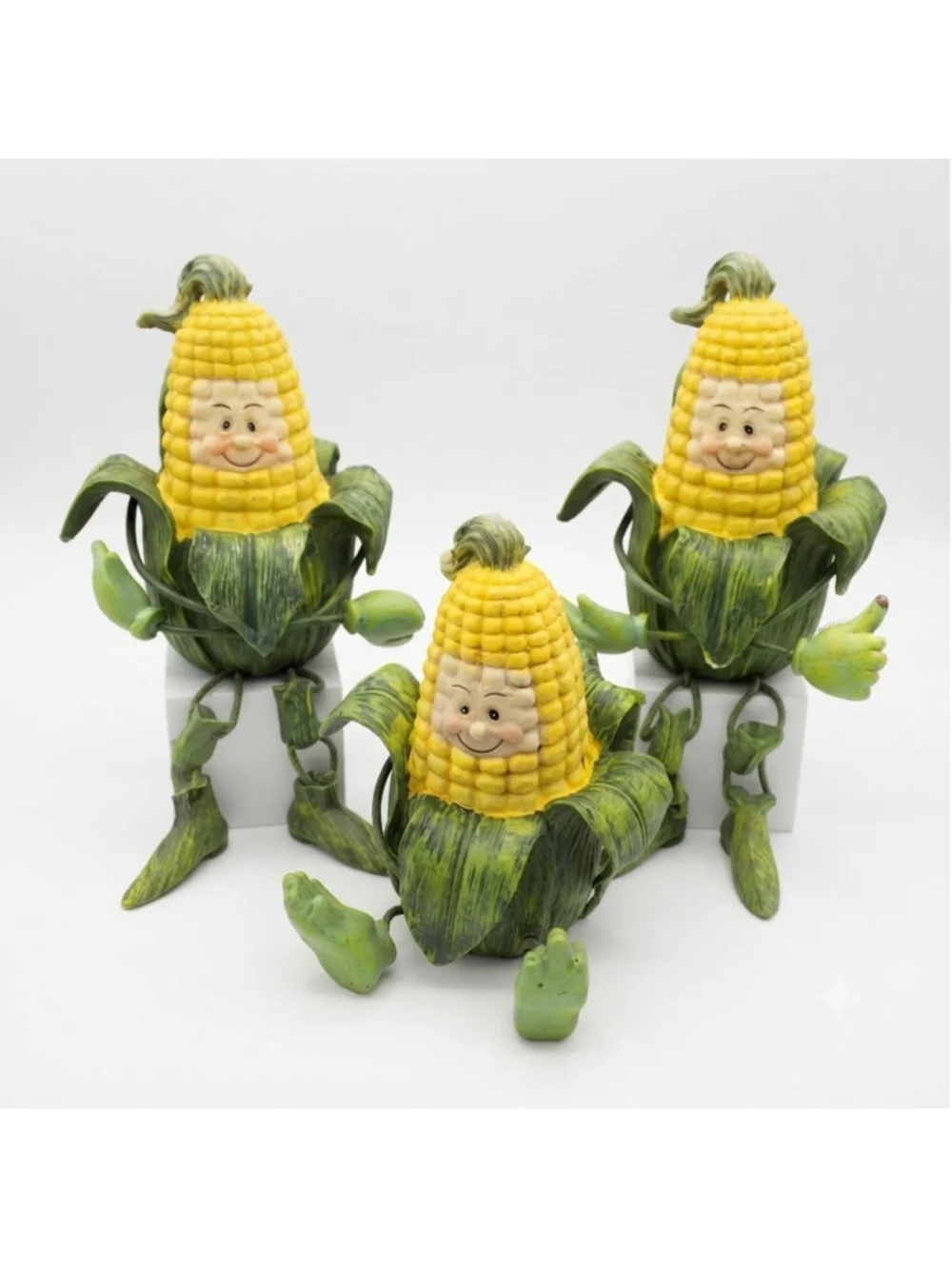 Vintage Anthropomorphic Corn on the Cob Resin Shelf Sitters - Set of 3 Whimsical